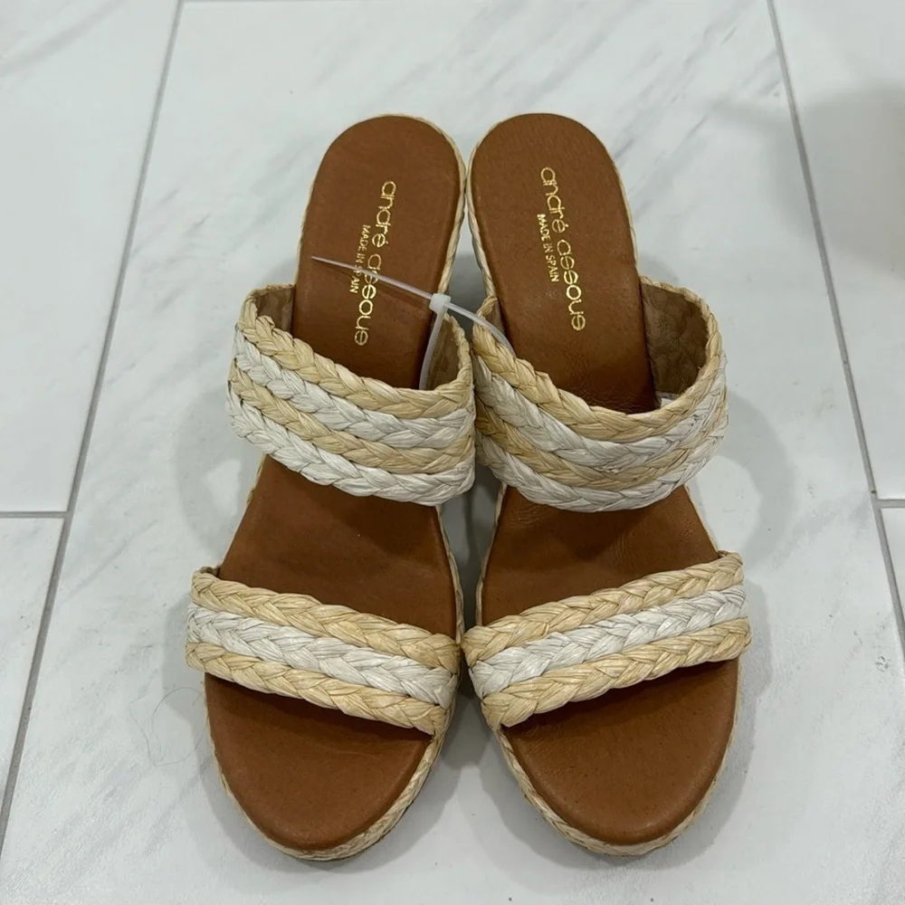 NEW! André Assous Nolita Raffia Wedge Slide Sandal - Size 40